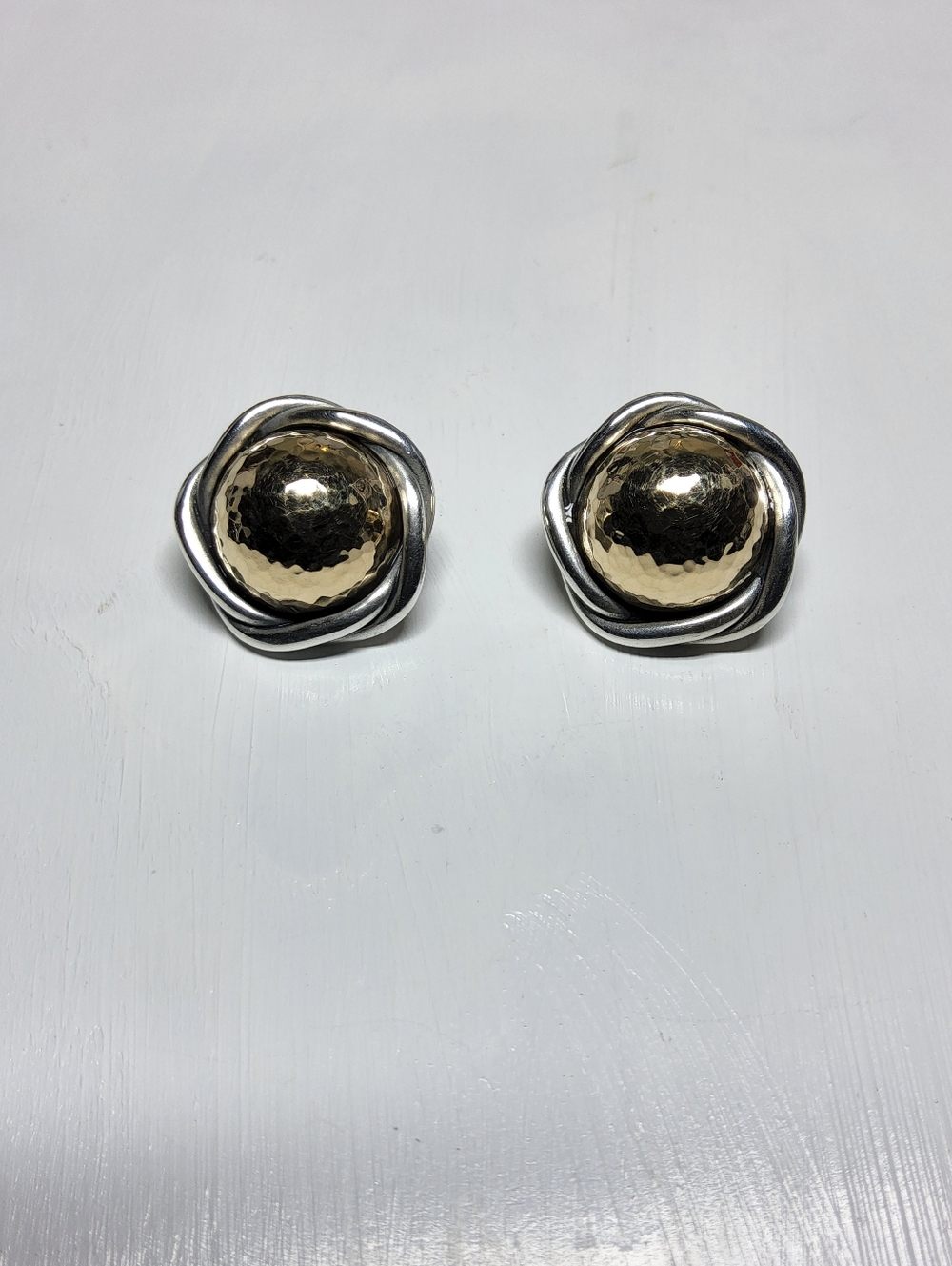 James Avery Two-Tone 925 14K Hammered Dome Twist Stud Earrings